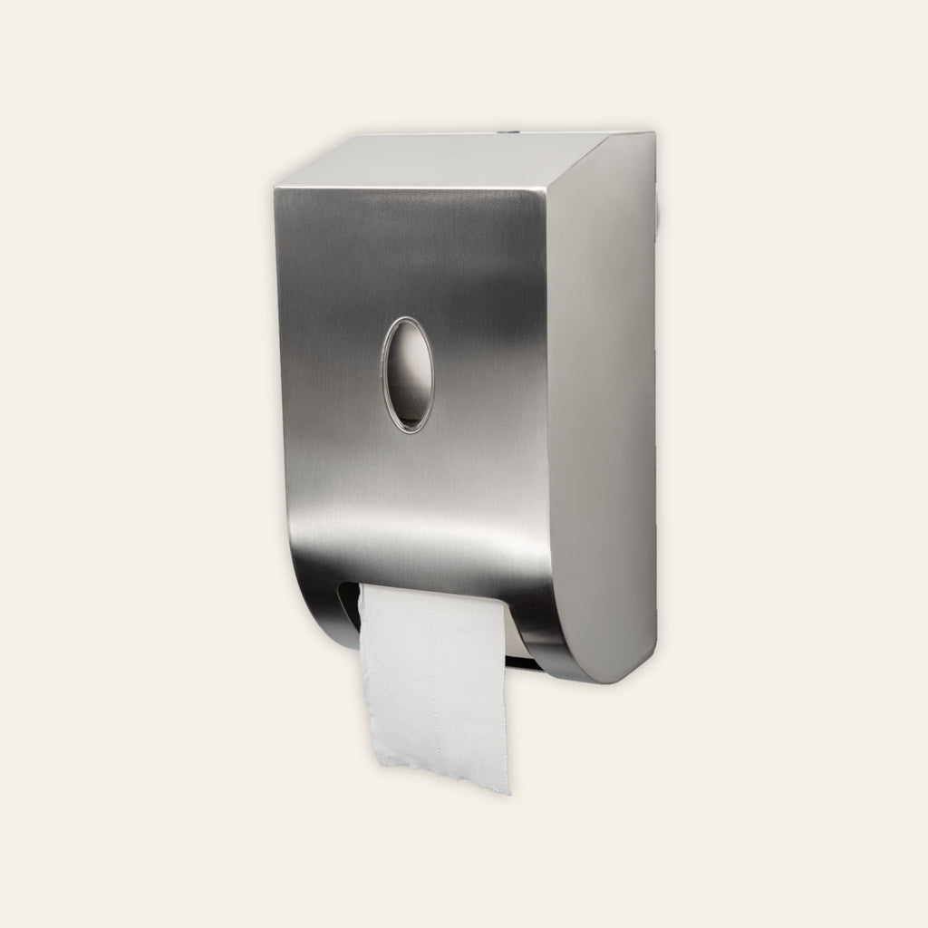 Ecomatic Classic vertical twin toilet roll dispenser in stainless steel