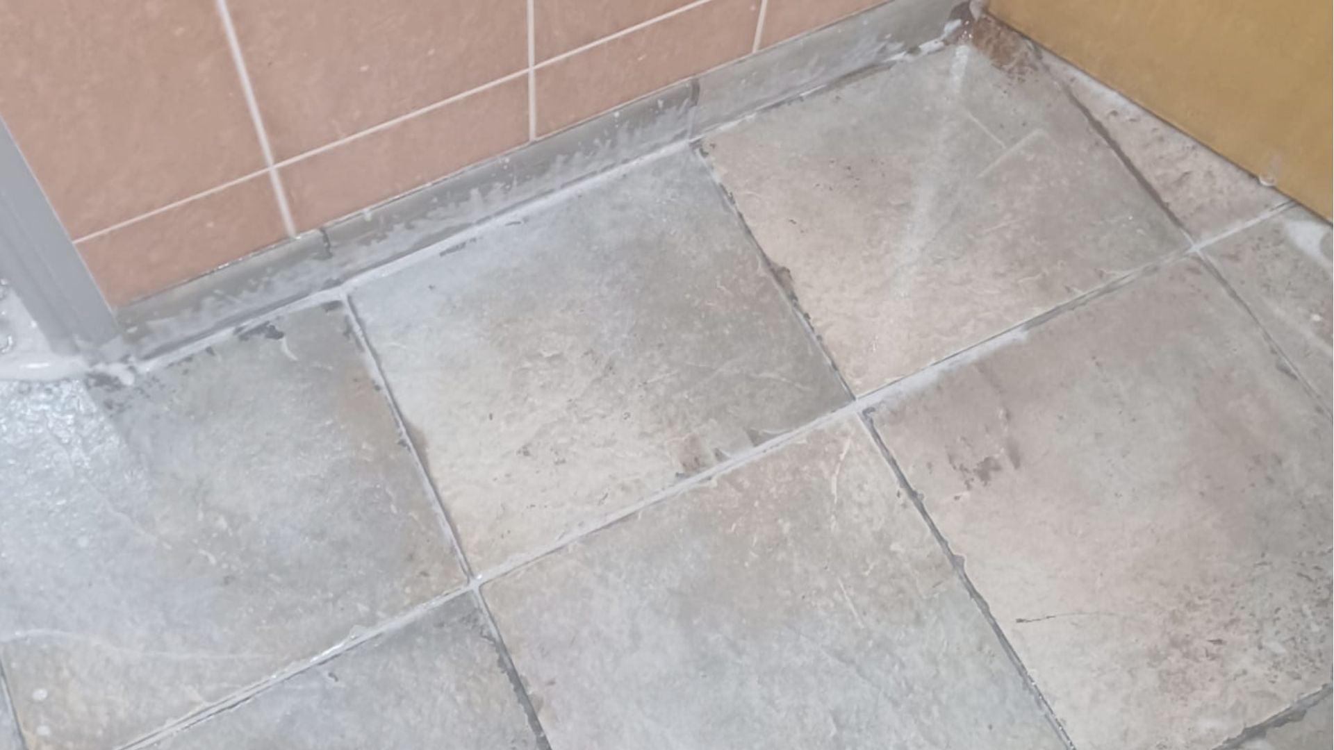 Washroom floor after a deep clean, to a clean finish