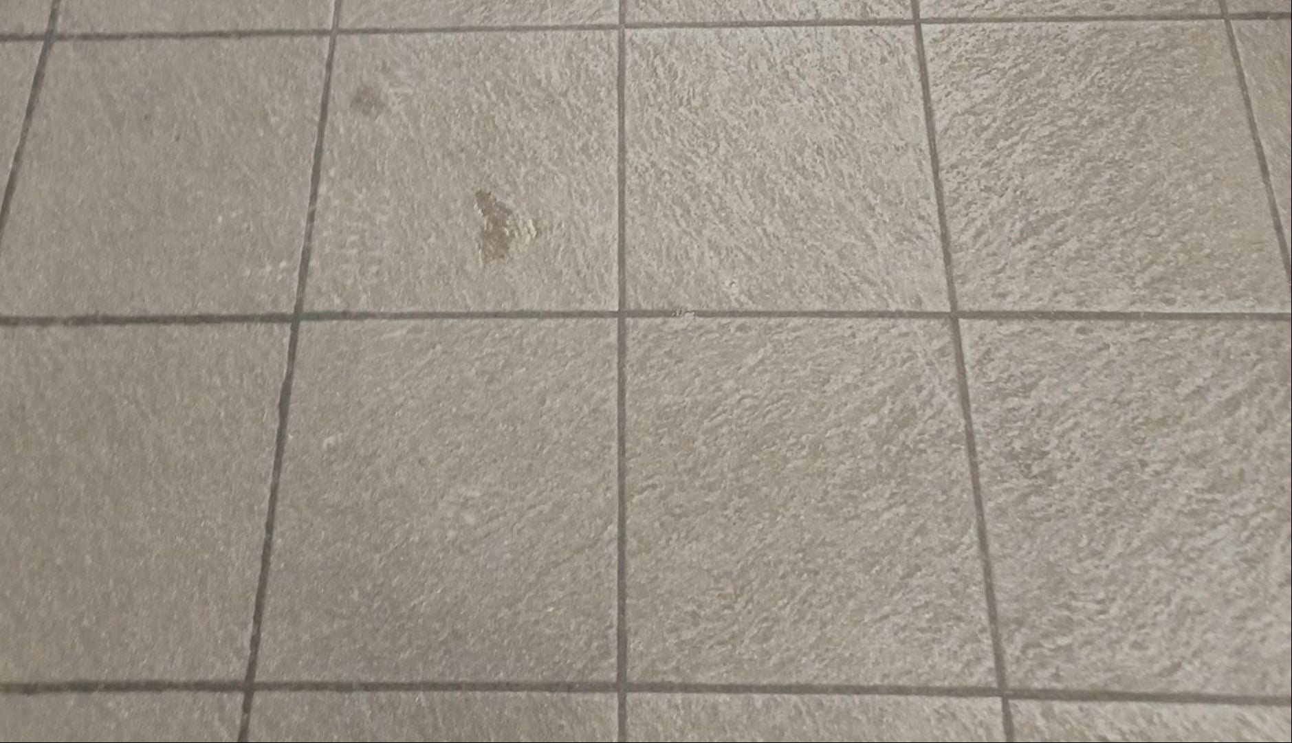 Washroom floor before a deep clean, showing heavy soiling