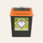 13 litre hazardous sharps disposal bin in orange