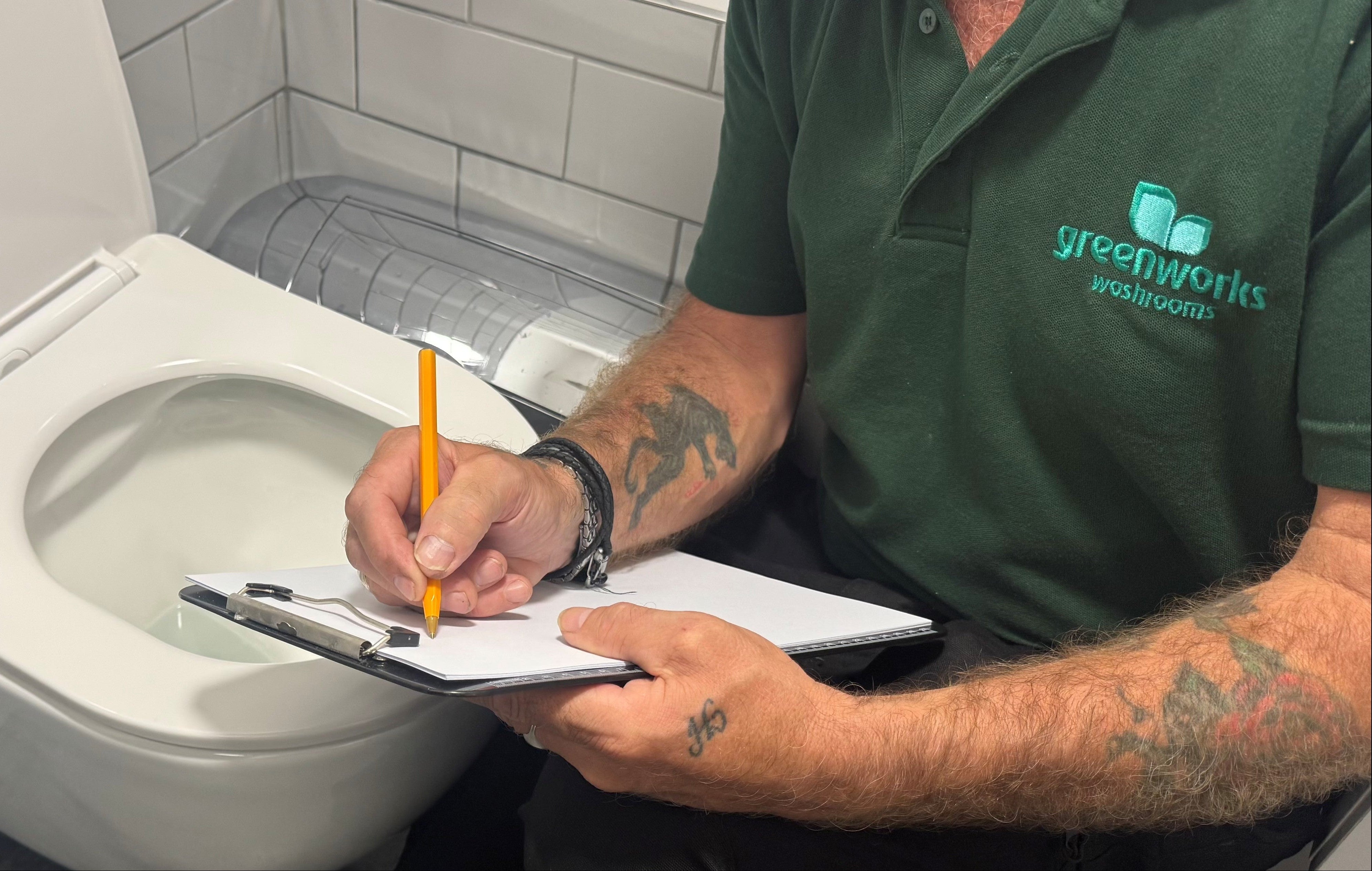 Accountability: an engineer with a clipboard inspecting a WC