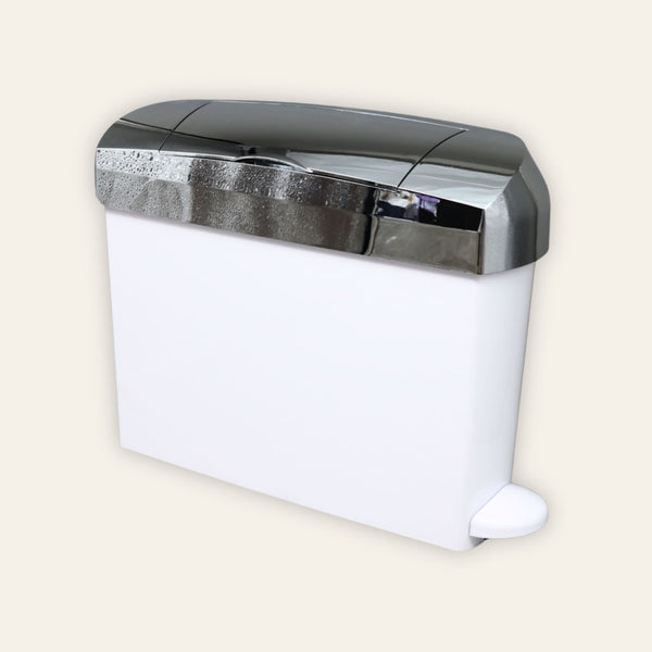 Ladycare Mini pedal sanitary bin in white and chrome