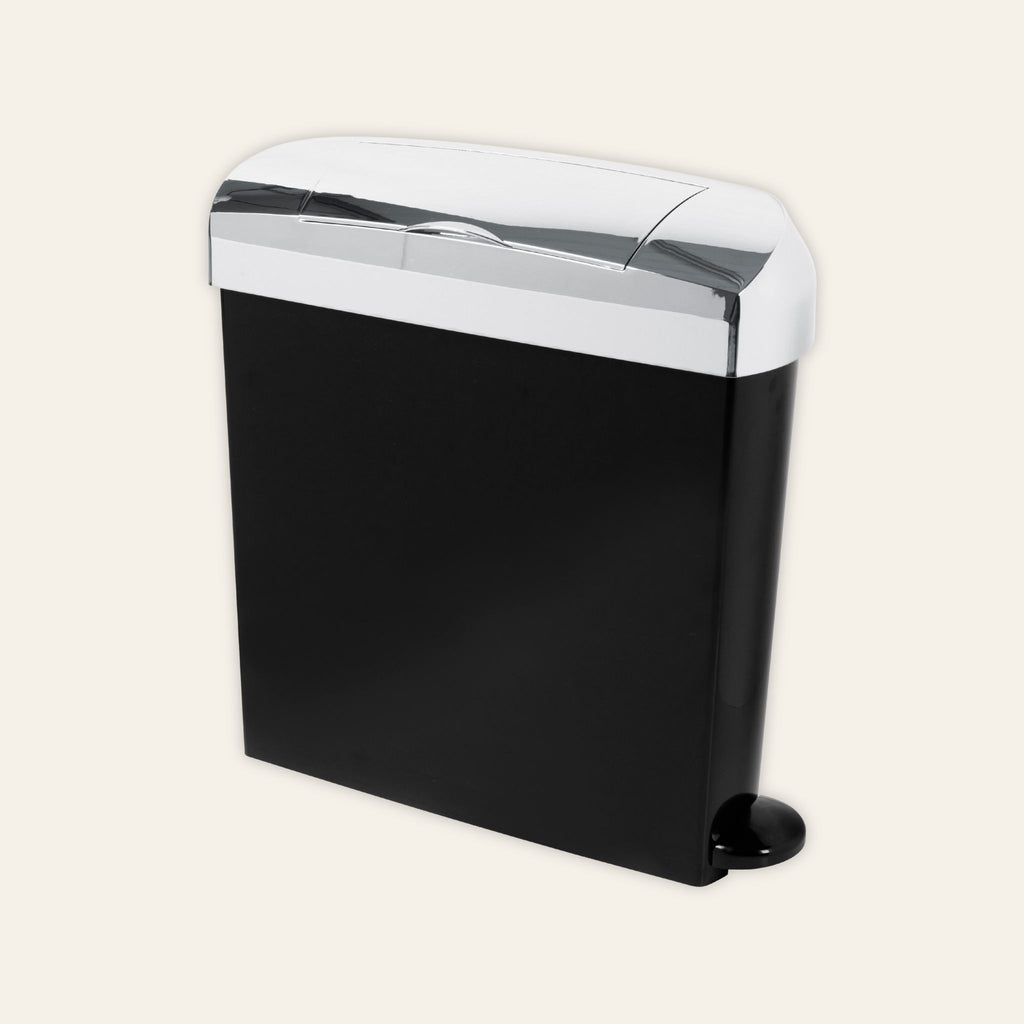 Ladycare pedal sanitary bin in black and chrome