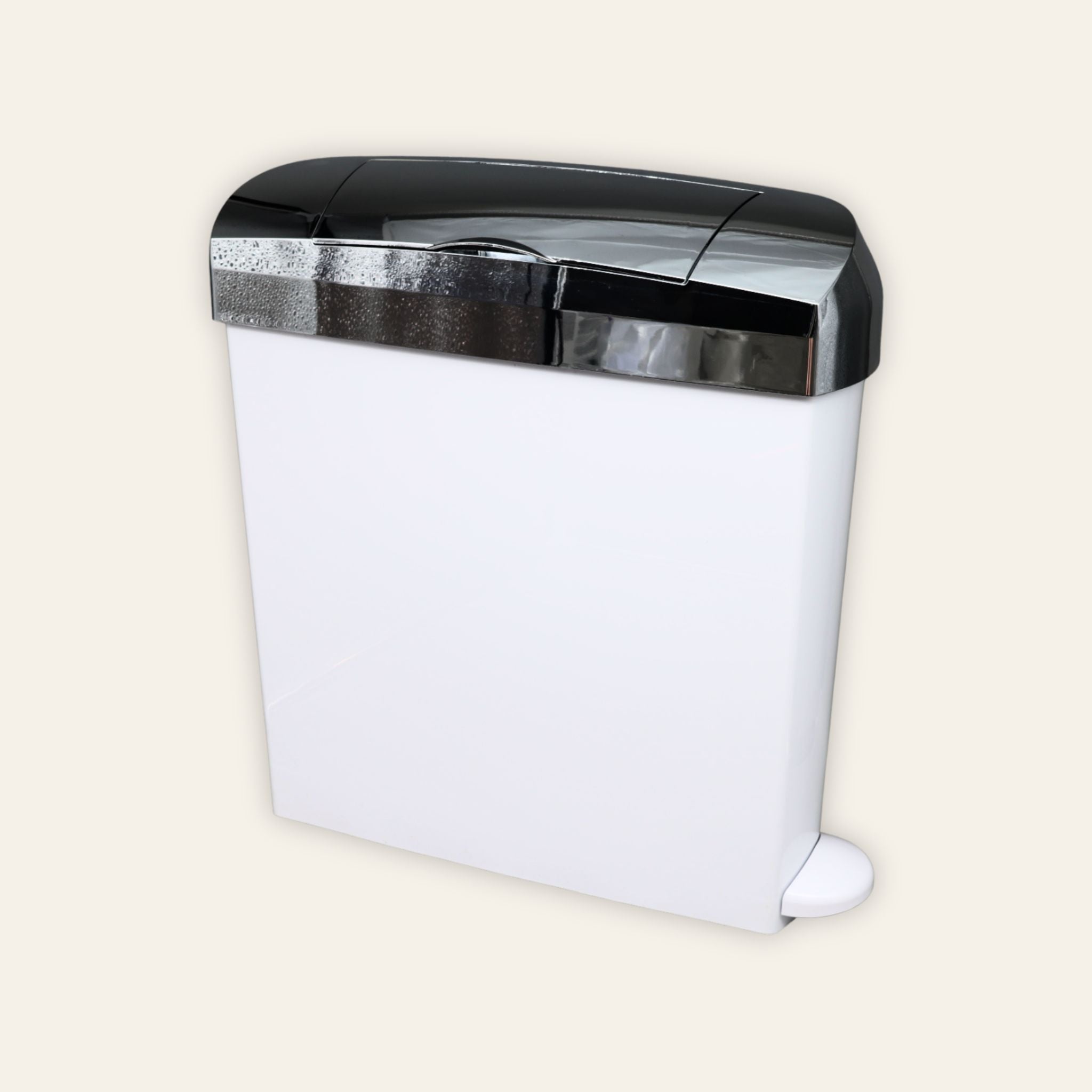 Ladycare pedal sanitary bin in white and chrome