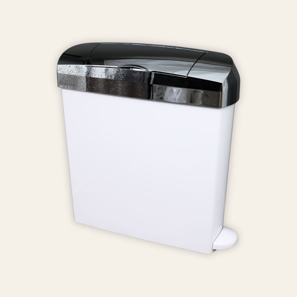Ladycare pedal sanitary bin in white and chrome