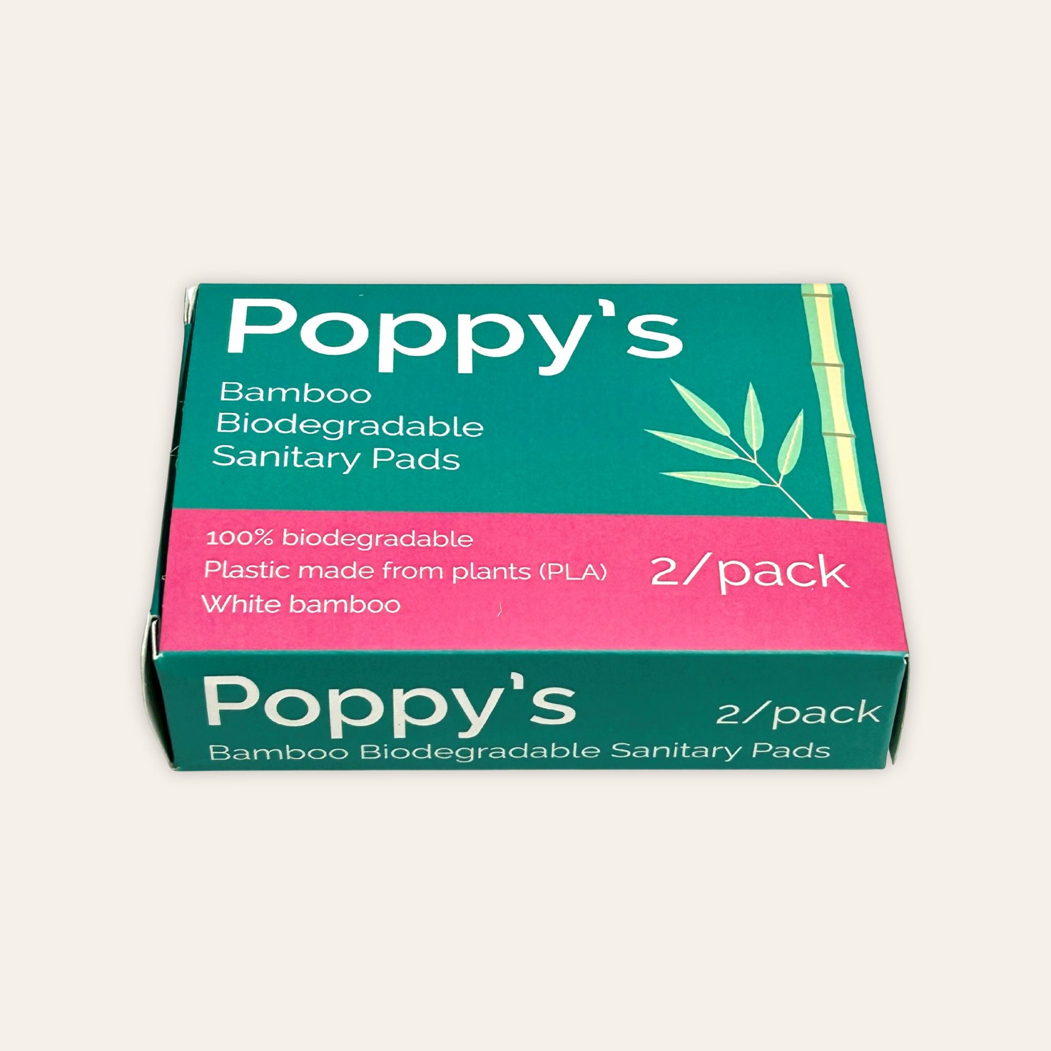 Poppy's bamboo biodegradable sanitary pads, boxed