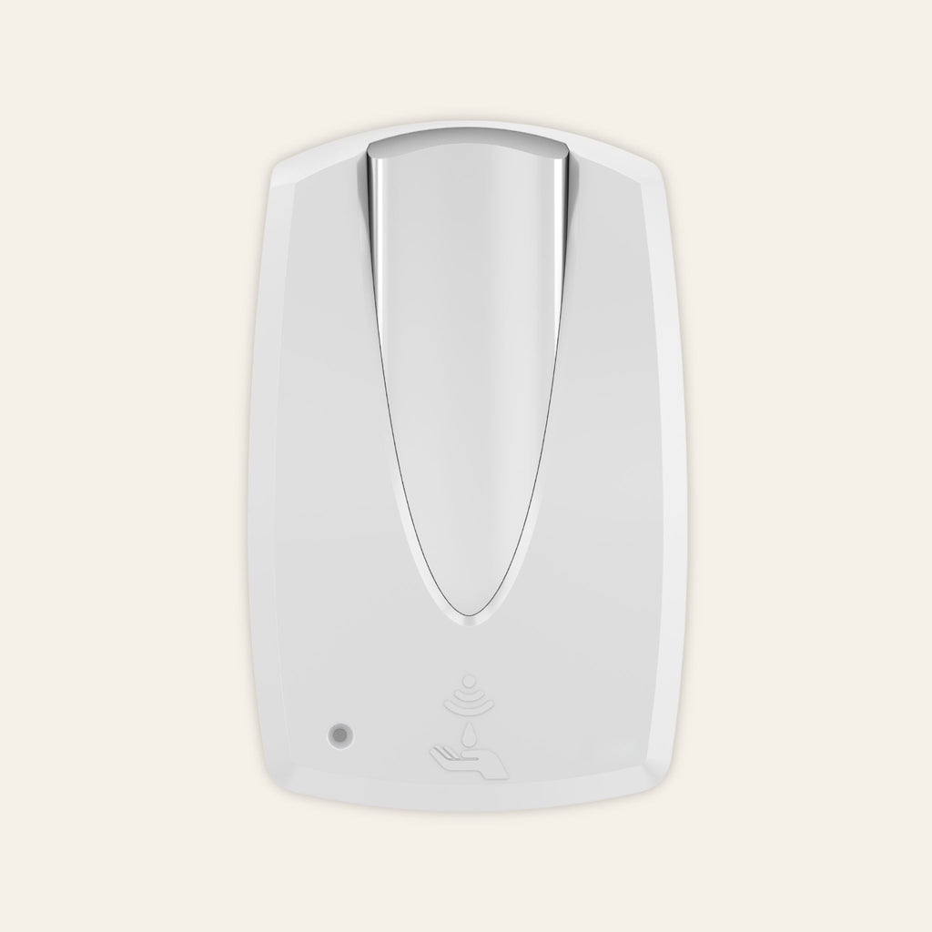 Automatic hand sanitiser dispenser in white and chrome
