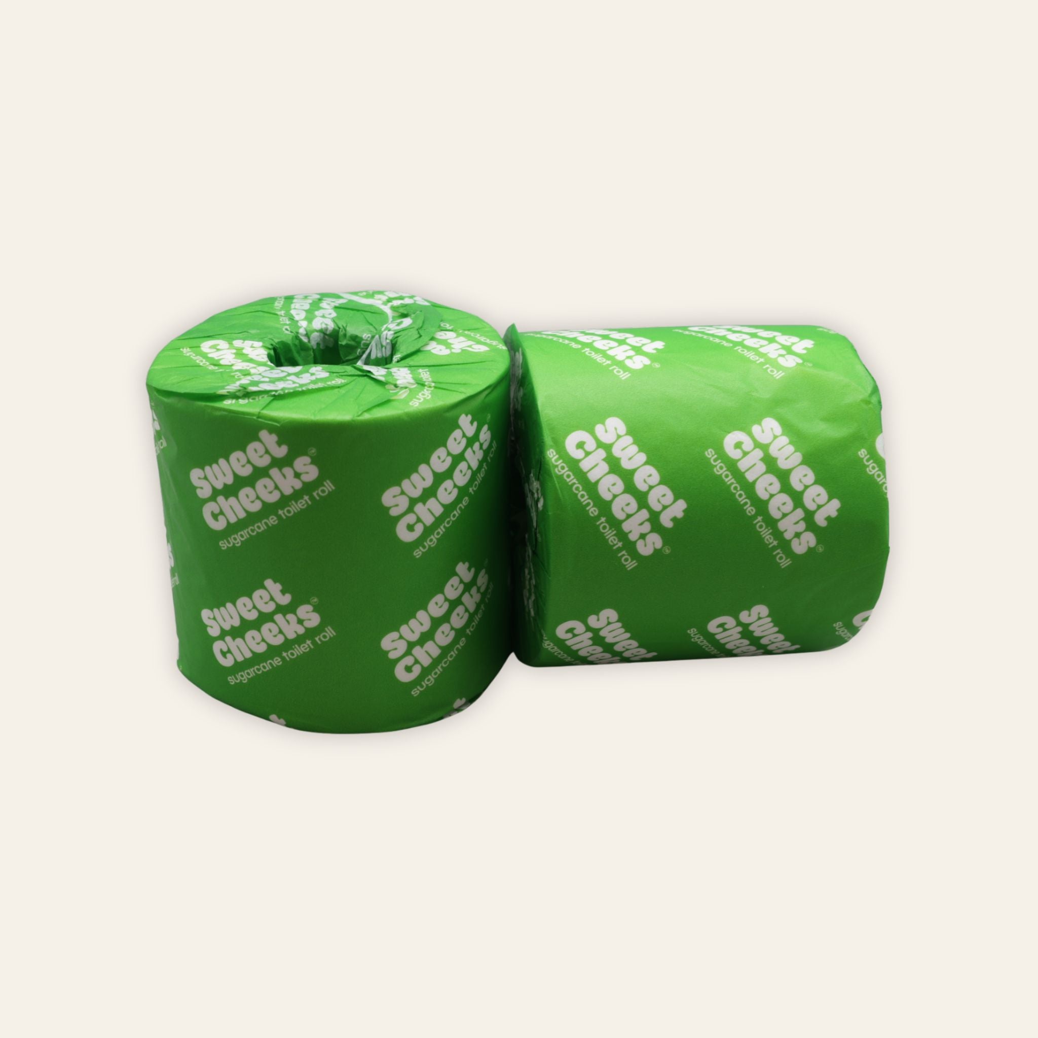 Sweet Cheeks sugarcane 2-ply toilet roll in green packaging