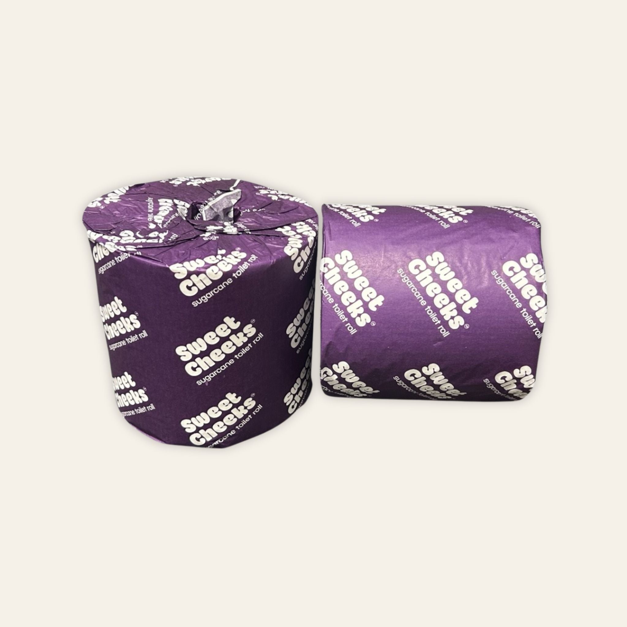 Sweet Cheeks sugarcane 5-ply toilet roll in purple packaging