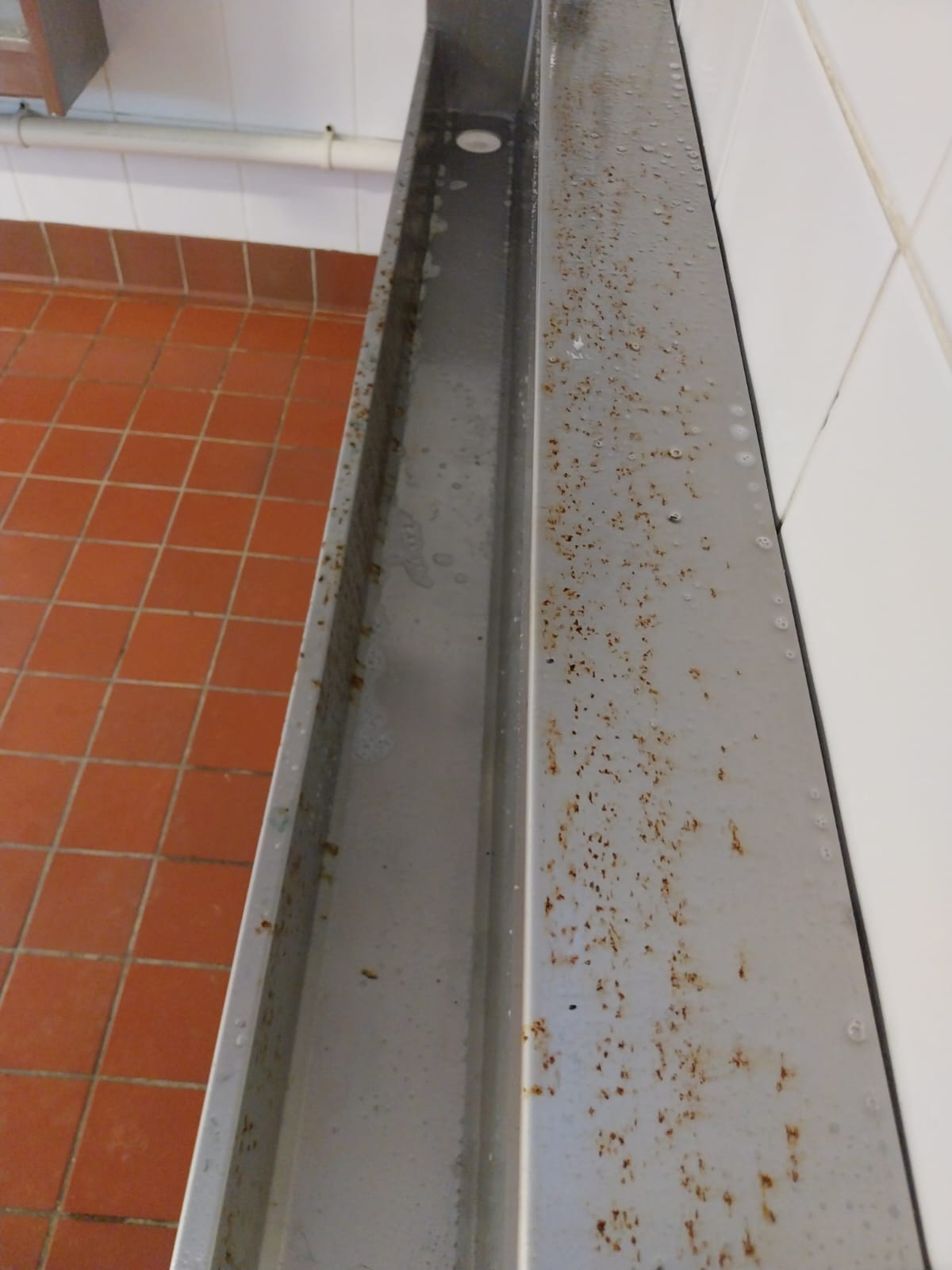Trough before a deep clean in a commercial washroom