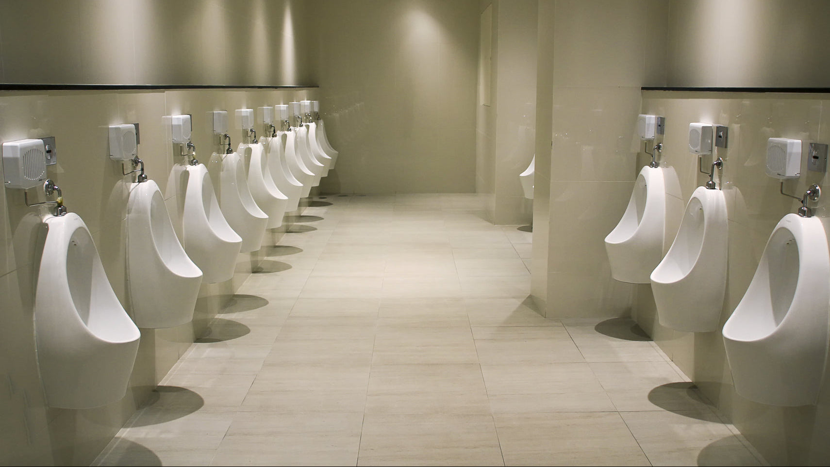 Urinal screens: a clean washroom with urinals